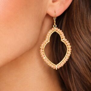 Pink Hematite Gold Tone Hollow Geometric Dangle Earrings New